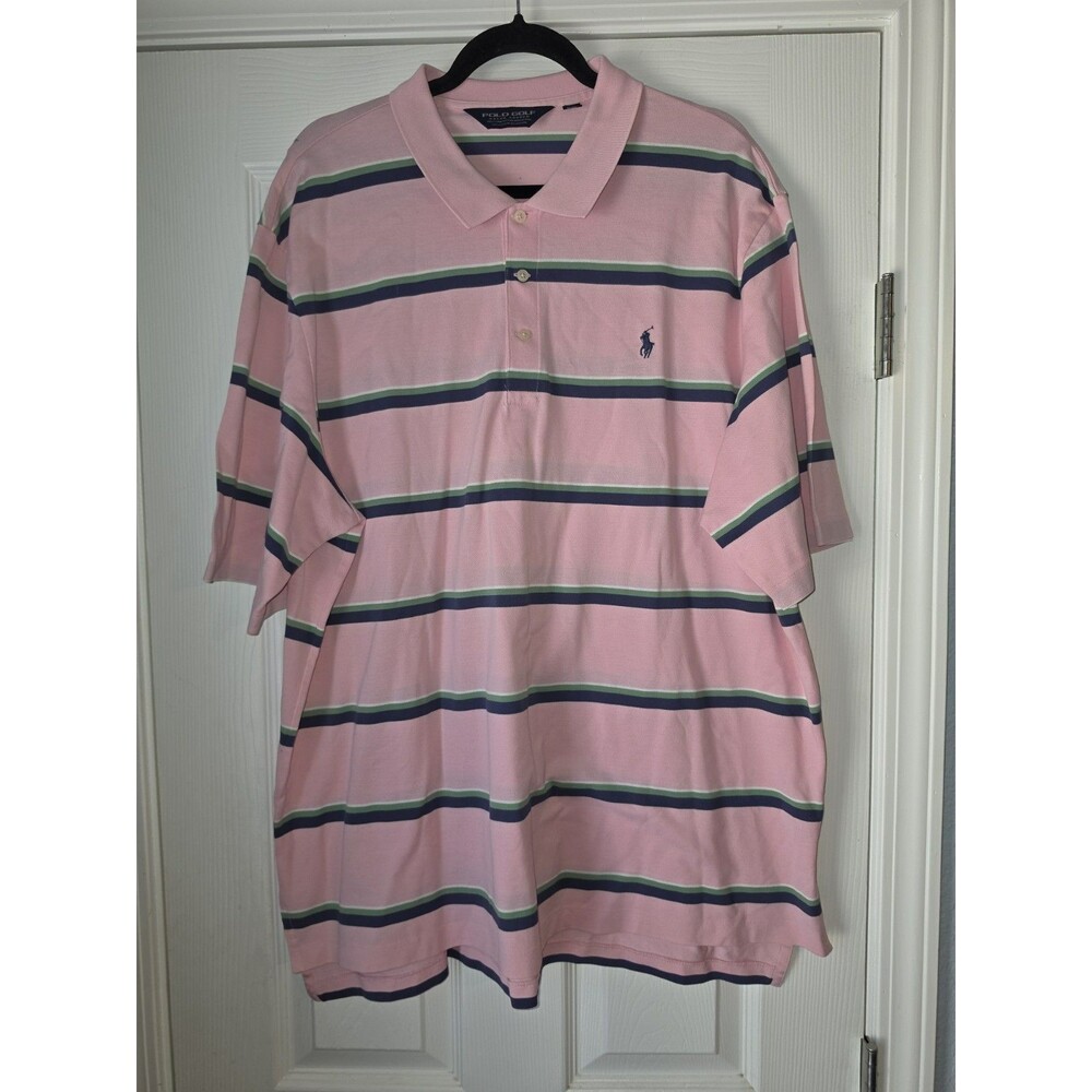 Ralph Lauren POLO GOLF Men’s Pink Stripe XXL Short Sleeve Shirt 100% PIMA COTTON